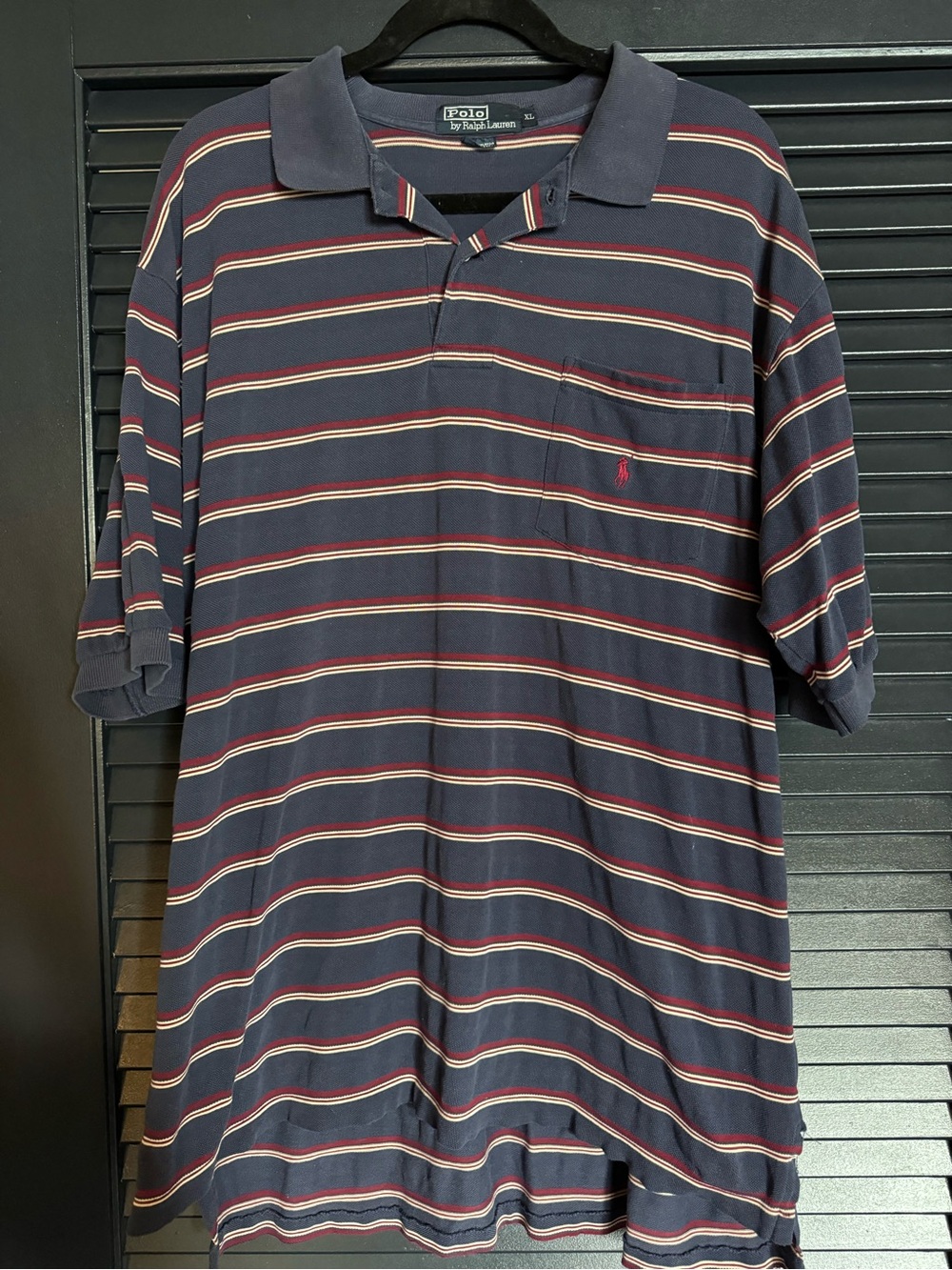 Polo Ralph Lauren Navy Burgundy Striped Cotton Polo XL